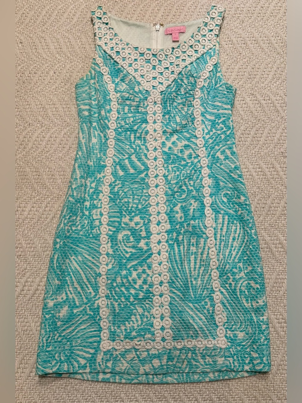 Lilly Pulitzer Aqua & White Lace-Trim Mini Dress